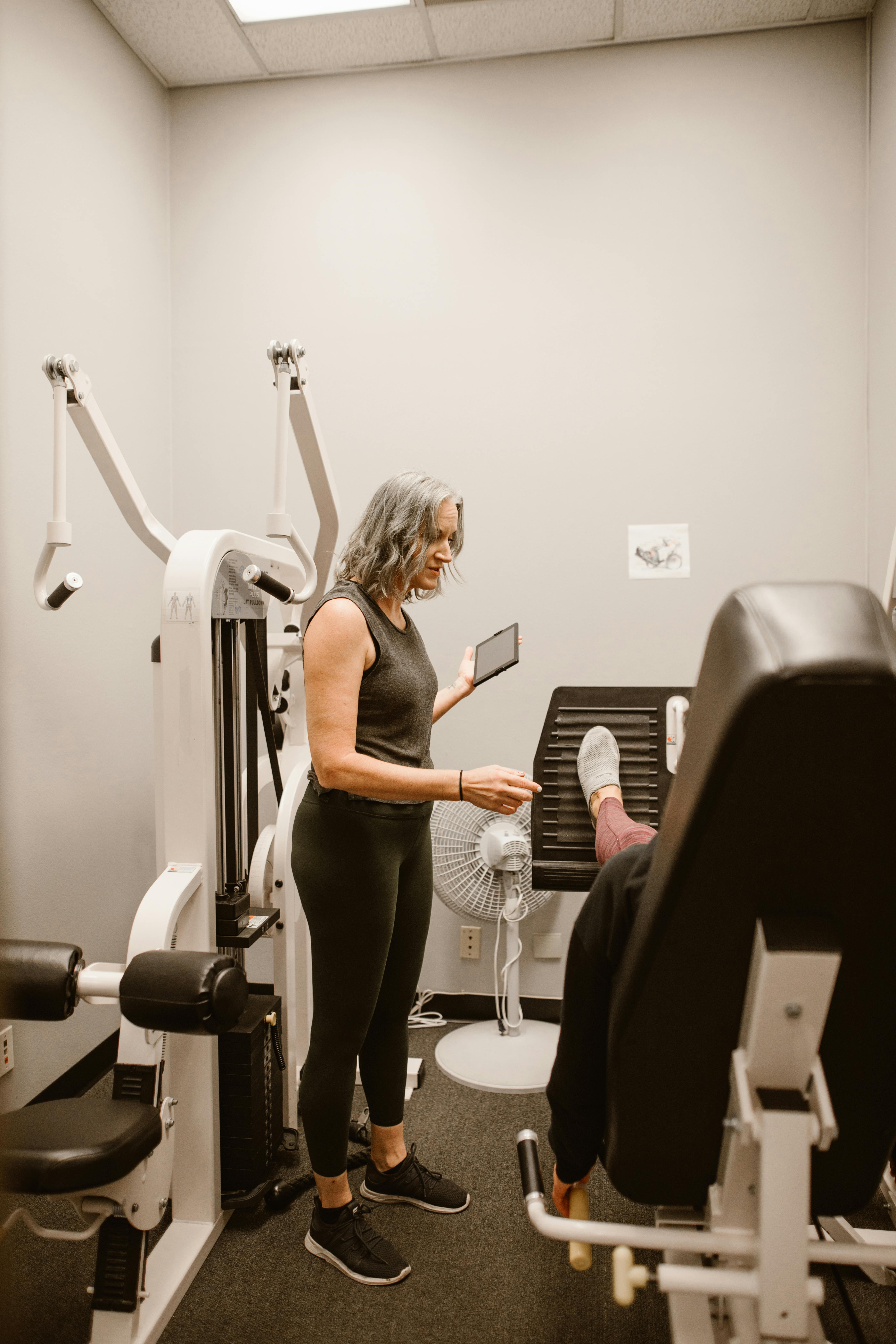 Patient doing weight training rehabilitation